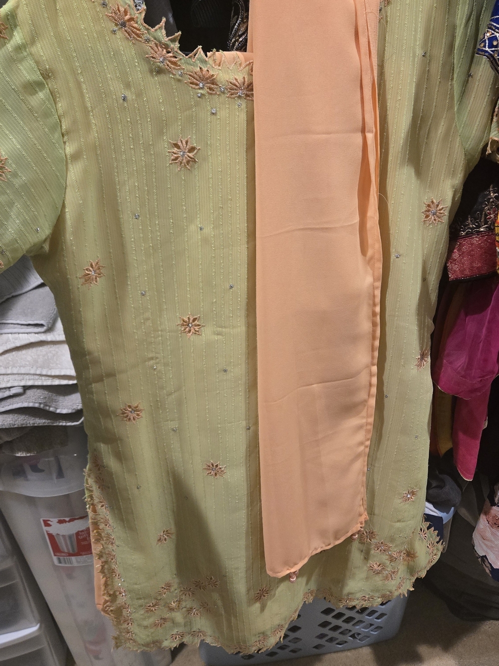 Elegant Peach & Light Green Women's Salwar Kameez Set